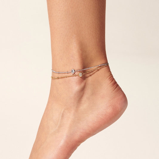 Anklet zircon rond [304 en acier inoxydable, 16 km plaqués en or]