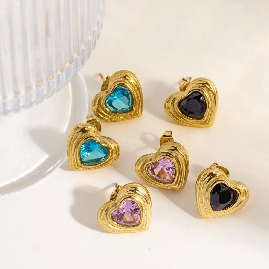 Heart Shape Rhinestones Earrings [304 Stainless Steel,14K Gold Plated]