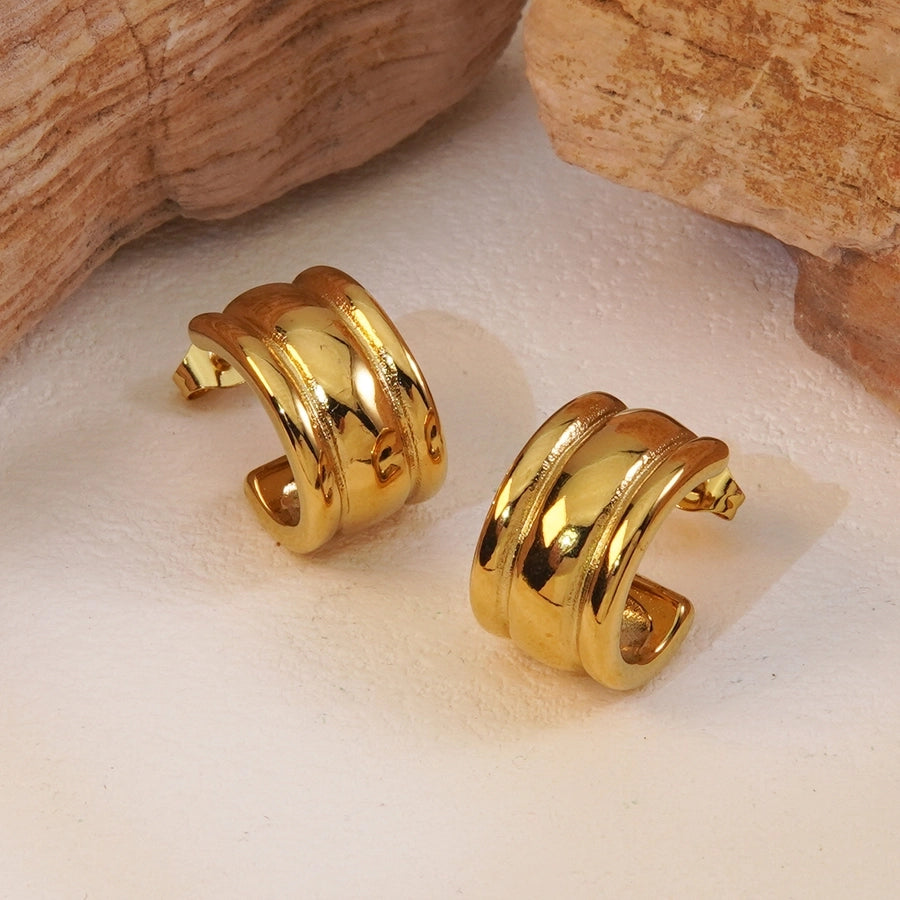 C Shape Plating Earrings [304 Stainless Steel,18K Gold Plated]