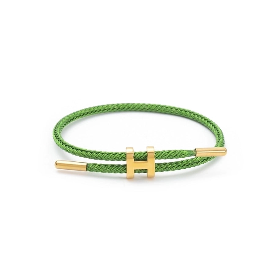 H Letter Wire Rope  Bracelets [304 Stainless Steel, 18K Gold Plated]