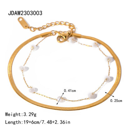 Pearl Snake Chain Layered Anklet [304 Stainless Steel, 18K Gold Plated]