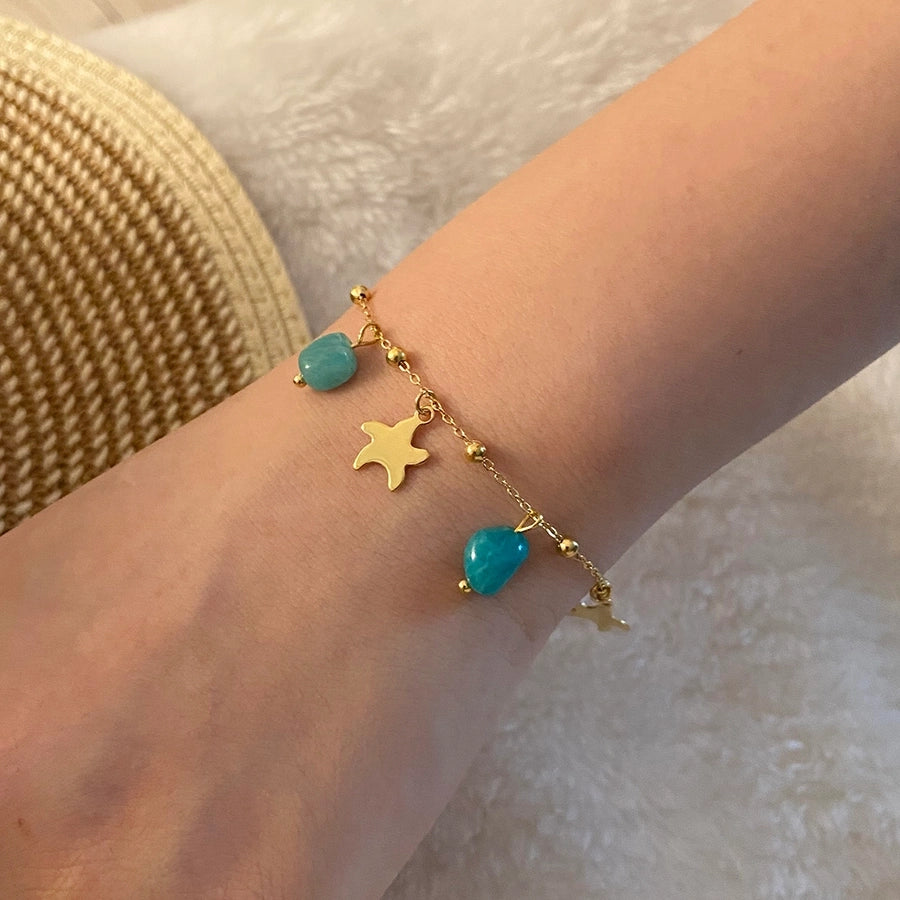 Pulsera de pescado de concha de estrella marina [304 acero inoxidable, 18k dorado chapado]