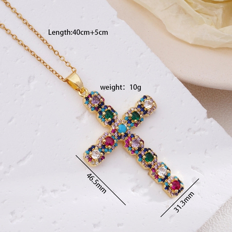 Cross Zircon Pendant Necklace [304 Stainless Steel,Copper]