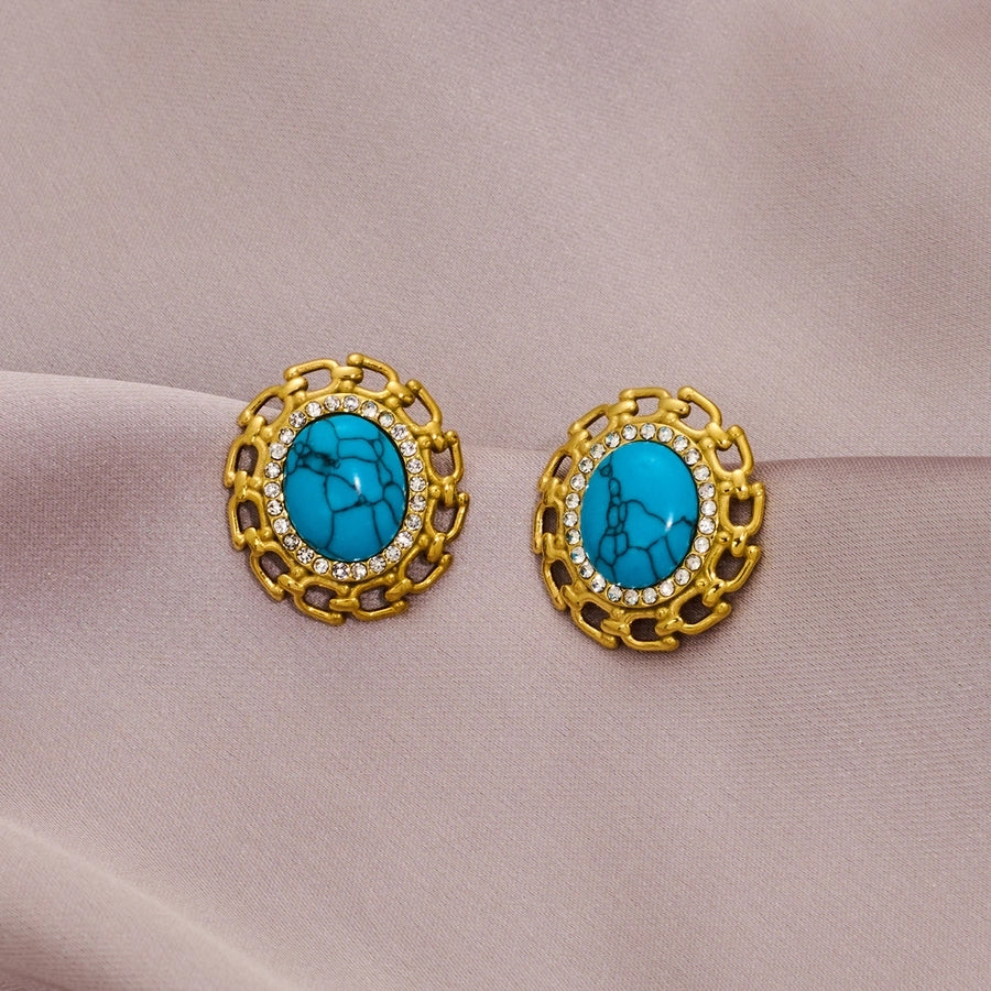 Elegant Oval Blue Stone Earrings [316 Stainless Steel]