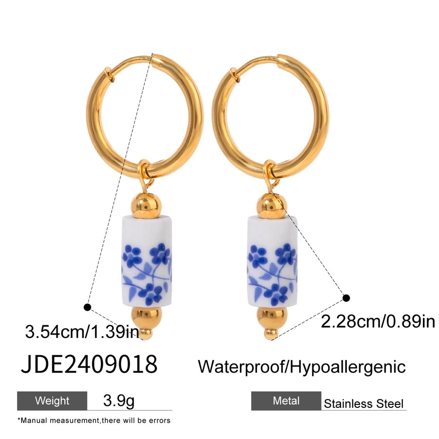 Stone Drop Earrings [304 Stainless Steel,18K Gold Plated]