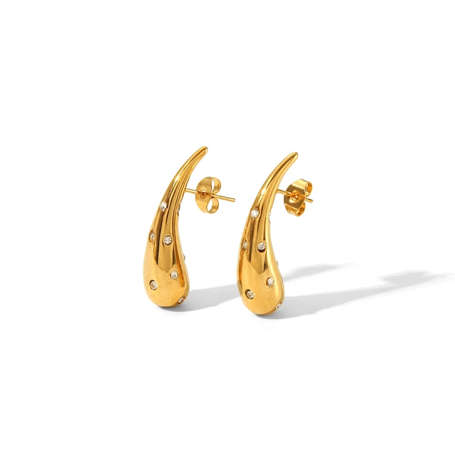 Water Droplets Artificial Diamond Rhinestones Earrings [304 Stainless Steel,18K Gold Plated]