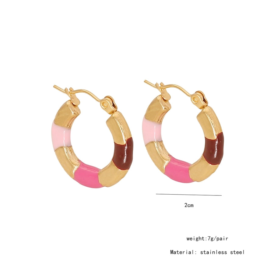 Enamel Hoop Earrings [304 Stainless Steel,18K Gold Plated]