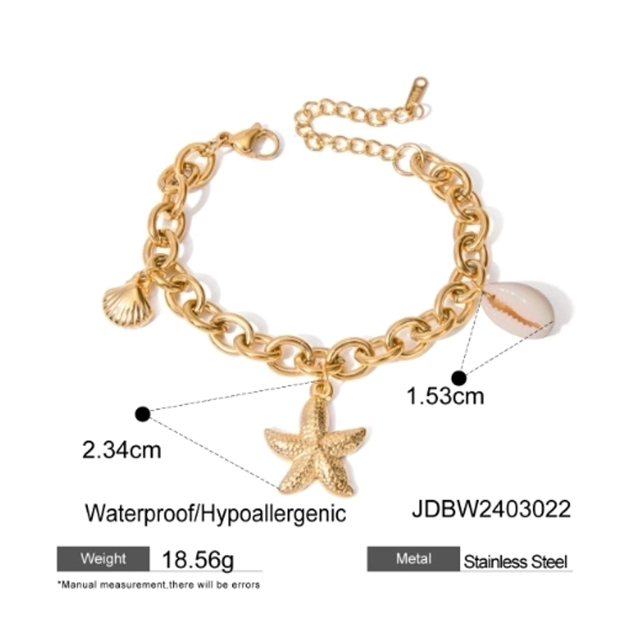 Vacation Style Starfish/Shell Bracelet [304 Stainless Steel,18K Gold Plated]