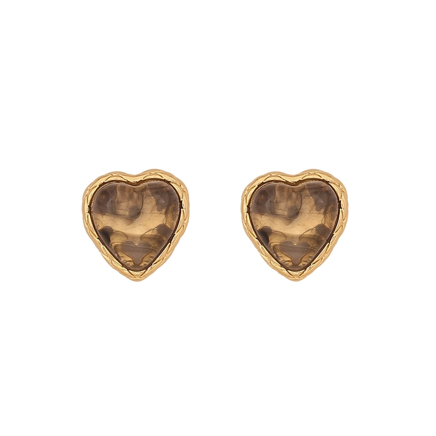 Heart Shape Inlay Gem 18K Earrings [304 Stainless Steel,18K Gold Plated]