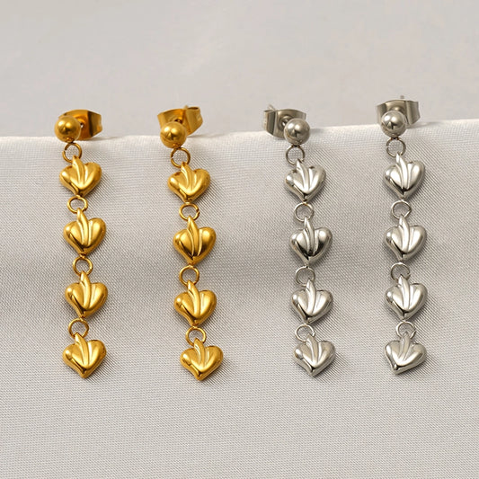 Multiple Heart Shape Drop Earrings [304 Stainless Steel,18K Gold Plated]