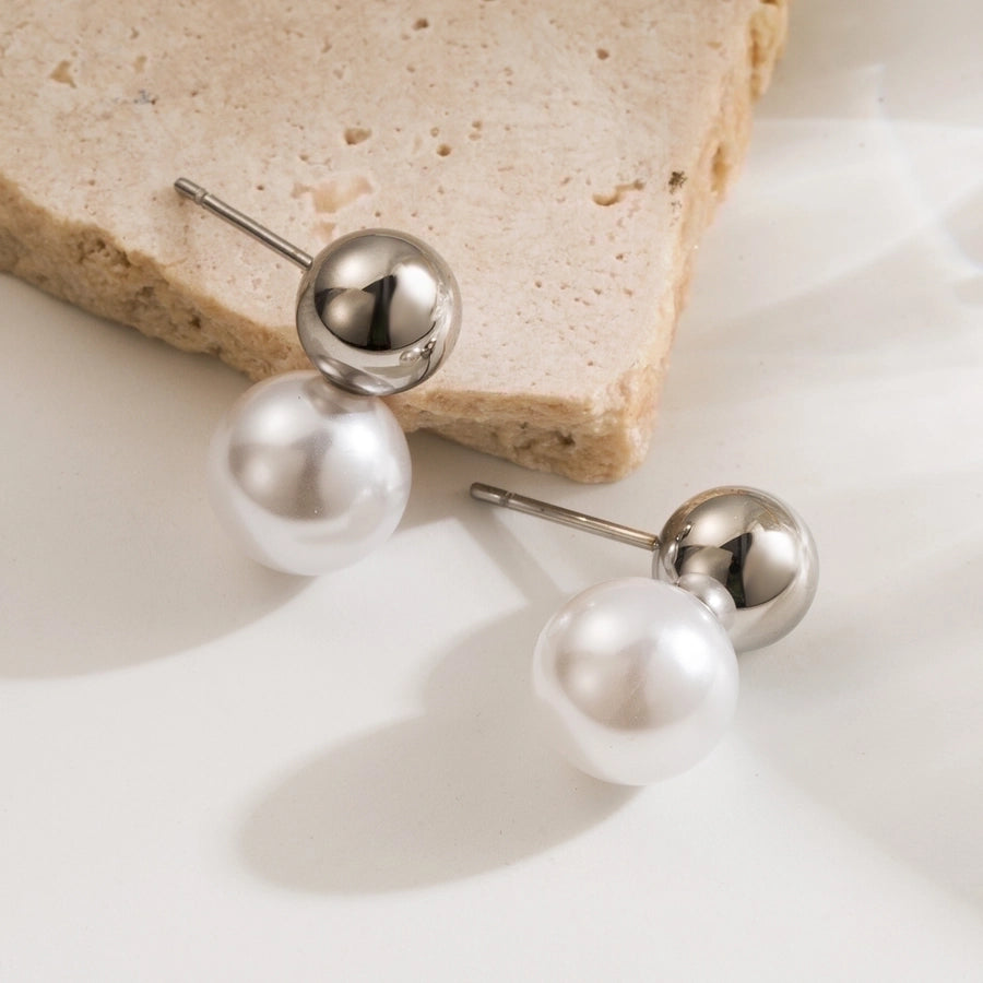 Retro French Style Artificial Pearls Earrings [304 Stainless Steel, 18K Gold Plated]