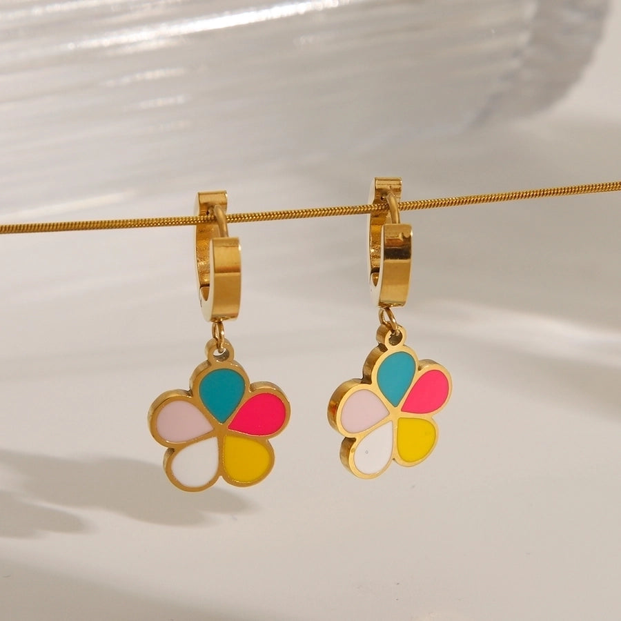 Bright Colored Flower EnamelEarrings/Necklace [304 Stainless Steel, 18K Gold Plated]