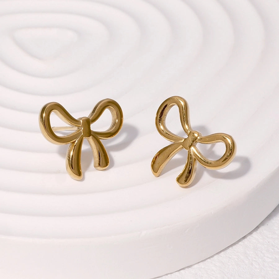 Bow Knot Ear Studs [304 Stainless Steel,18K Gold Plated]