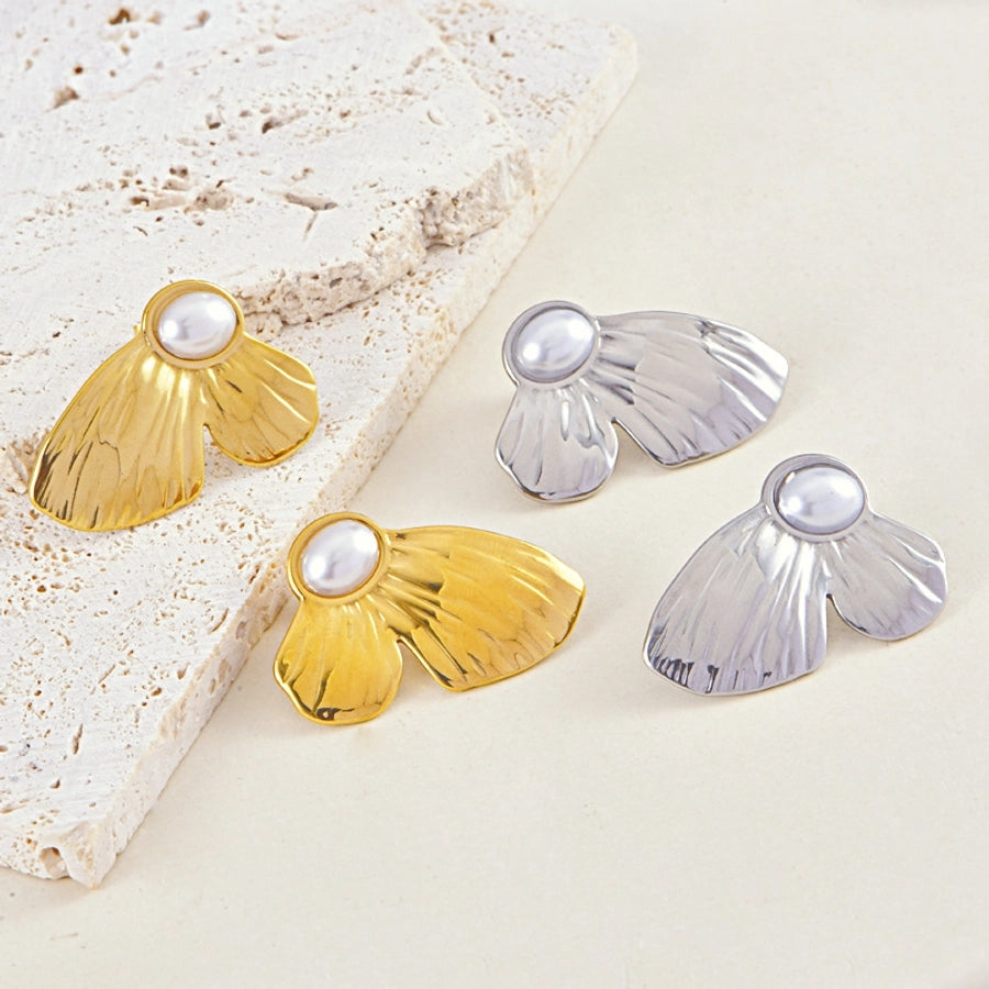 Butterfly Wings Pearl Earrings [304 Stainless Steel]