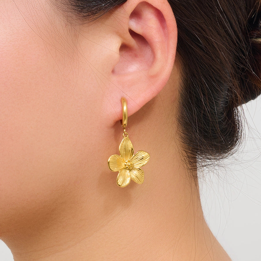 Flower Drop Earrings [316 Stainless Steel,18K Gold Plated]