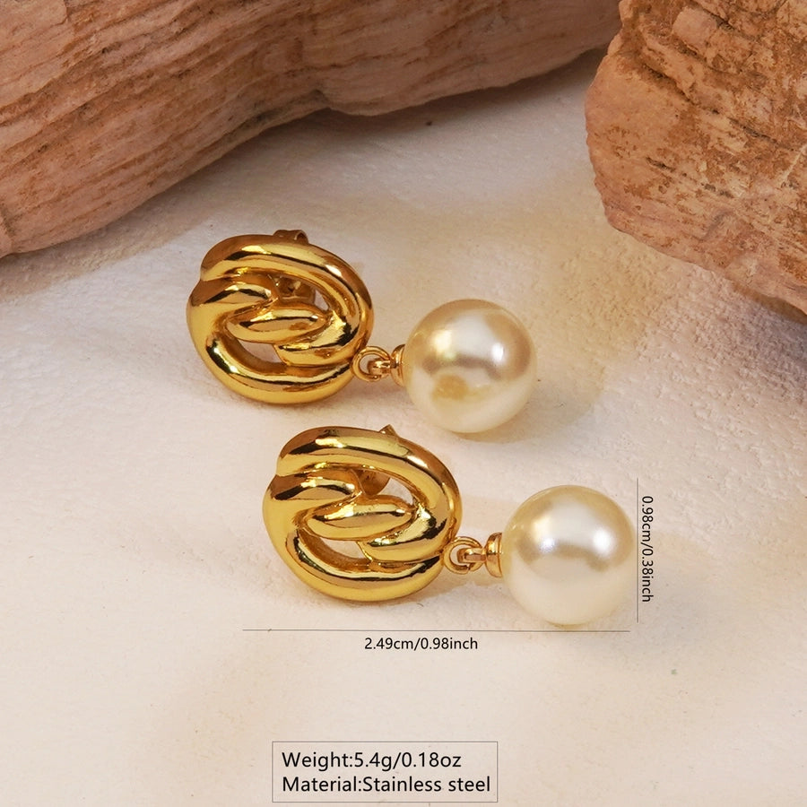 Princess Acrylic Imitation Pearl Gold  Drop Earrings [304 Stainless Steel]