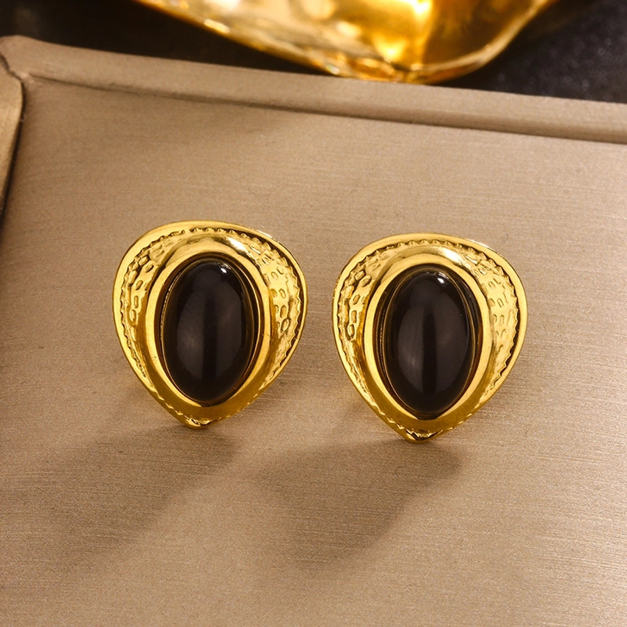 Resin Stone Stud Earrings [304 Stainless Steel,18K Gold Plated]