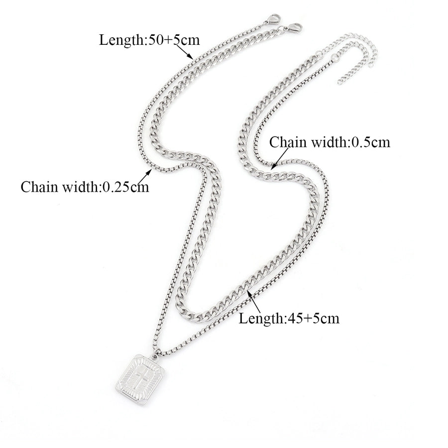 Cross Rectangle Necklace [201 Stainless Steel 304 Stainless Steel]