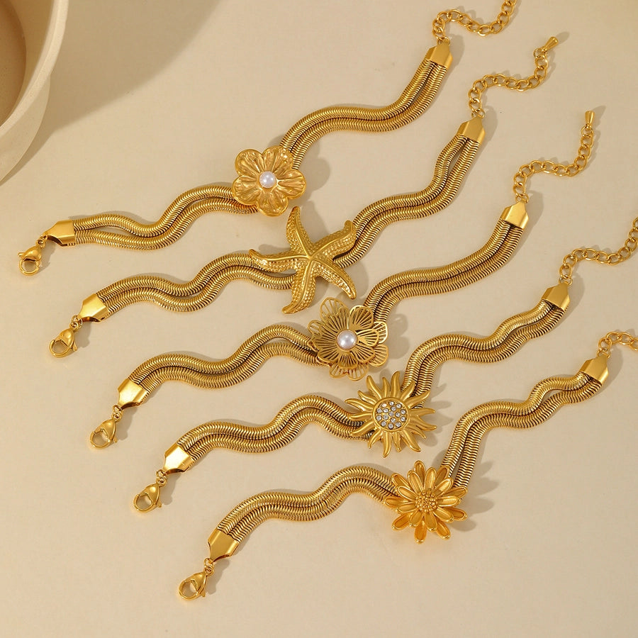 Sun Starfish Flower Bracelets  [304 Stainless Steel,18K Gold Plated]