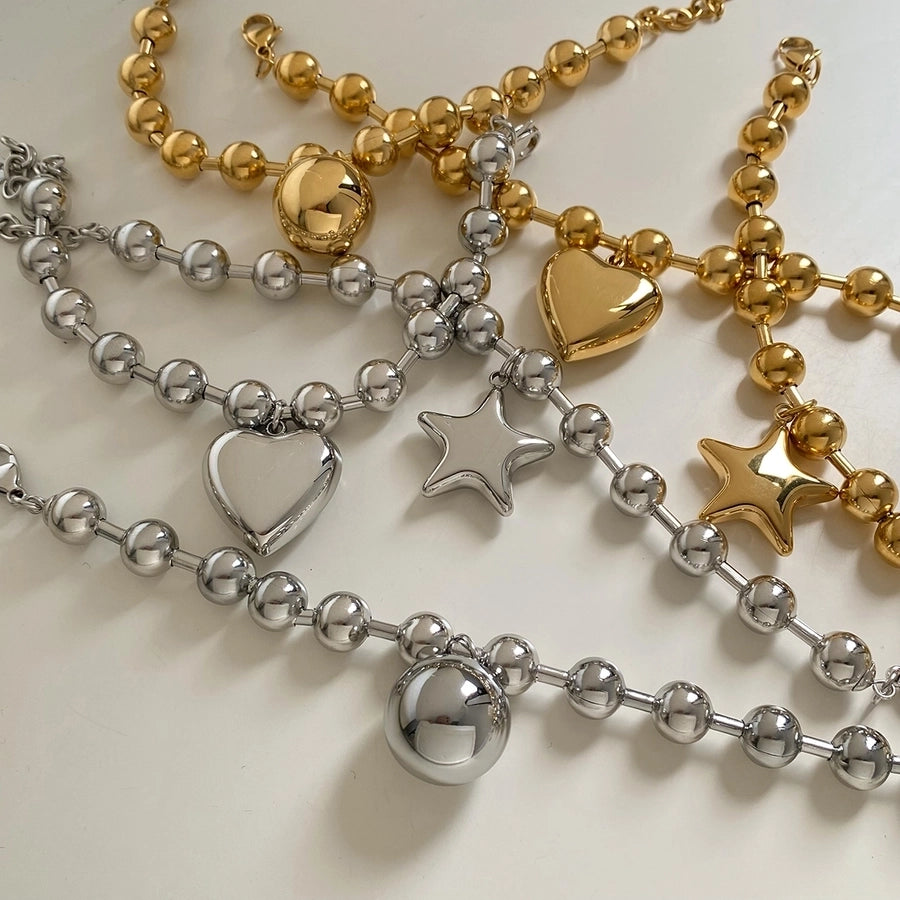 Nordic Style Star Heart Beaded Bracelets/Necklace [304 Stainless Steel,16K Gold Plated]