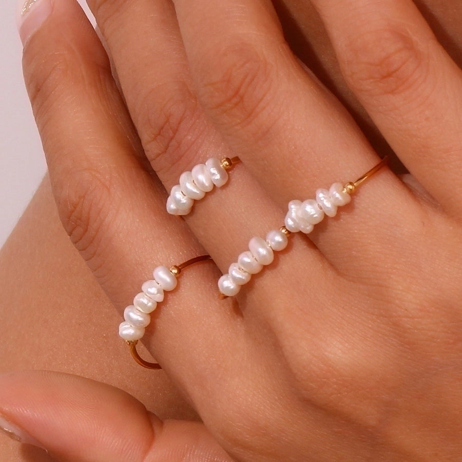 Multiple Pearl Ring [304 Stainless Steel 18K Gold Plated]