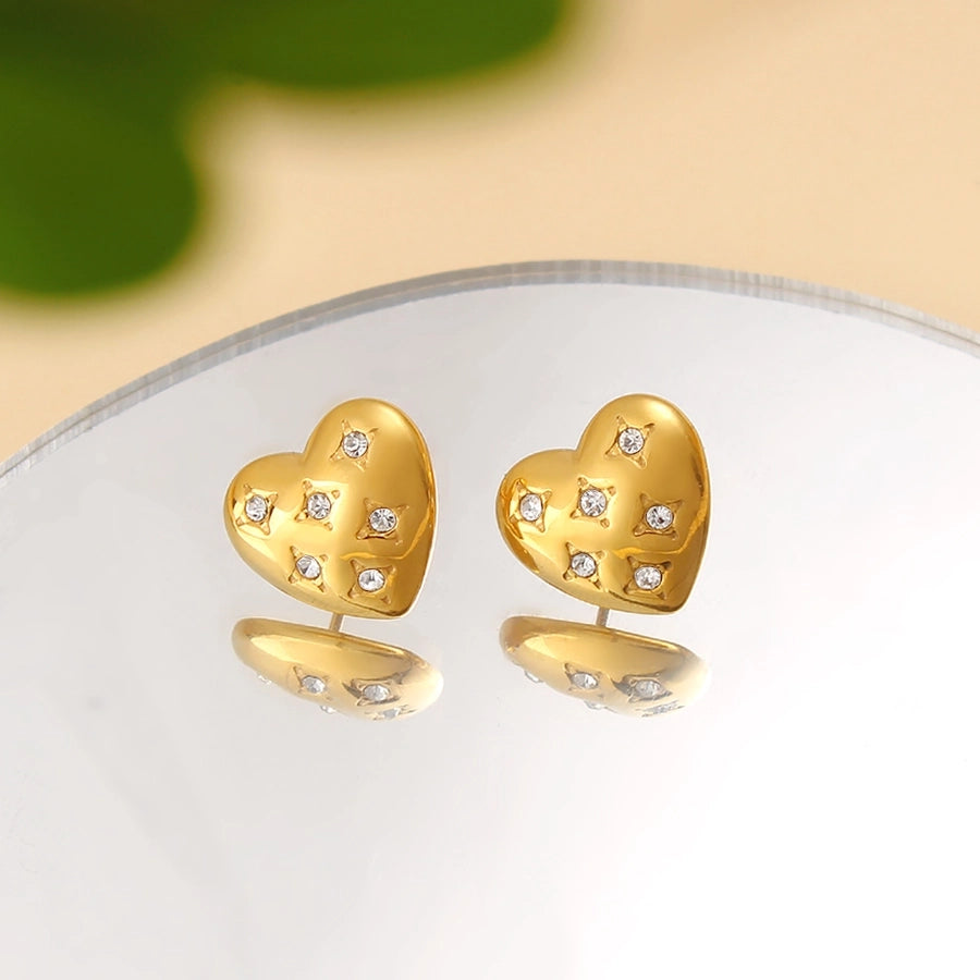 Heart Shape Rhinestones Earrings [304,316 Stainless Steel,18K Gold Plated]