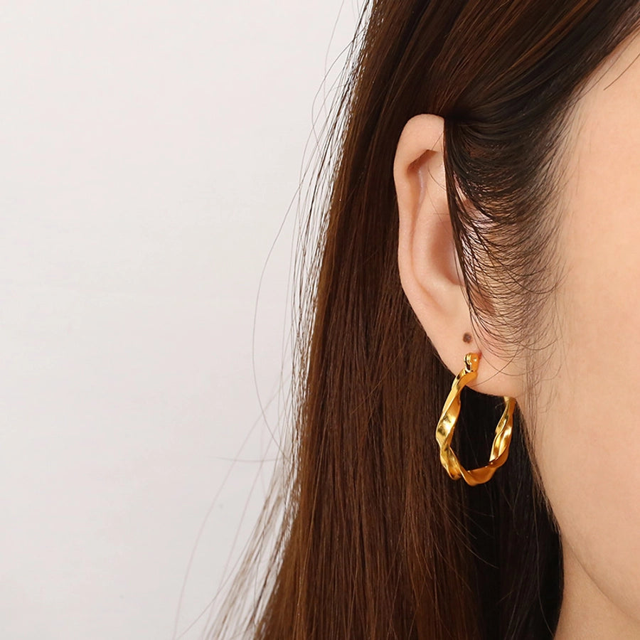 Twisted Hoop Earrings [304 Stainless Steel,18K Gold Plated]