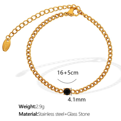 Glass Stone Curb Chain Bracelet [304 Stainless Steel,18K Gold Plated]