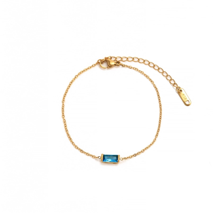 Rectangle  Zircon Bracelets [201,304 Stainless Steel,18K Gold Plated]