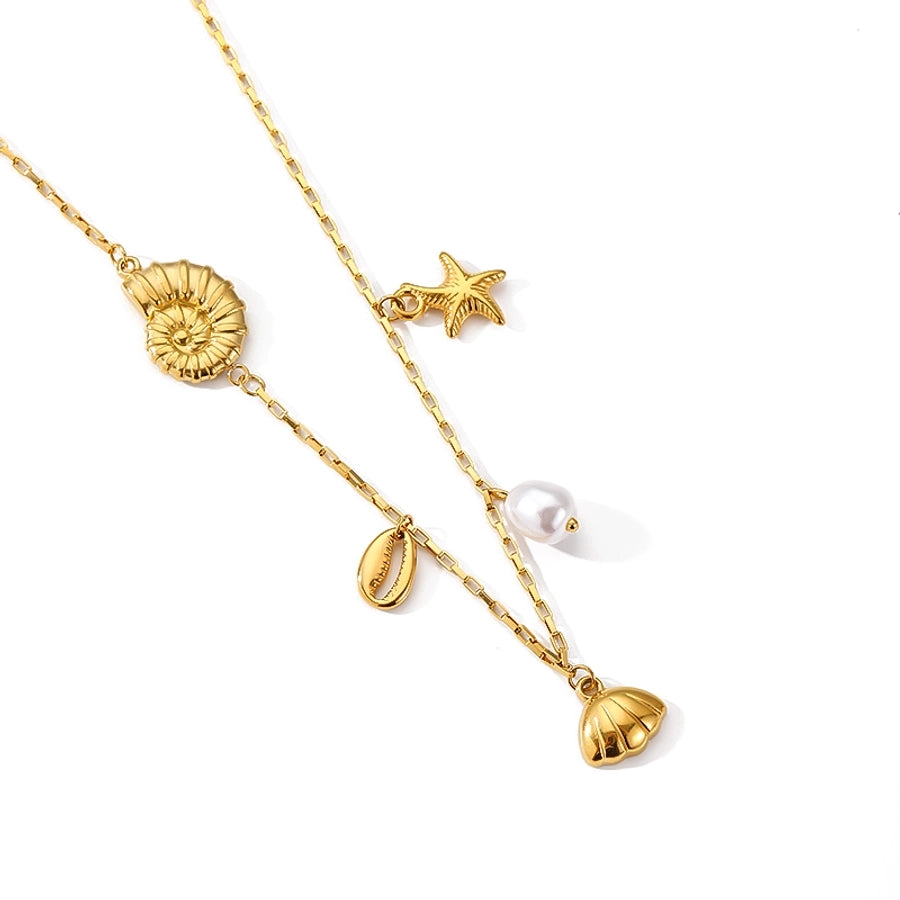 Marine Style Starfish Ocean Shell Bracelet/Necklace [304 Stainless Steel,18K Gold Plated]