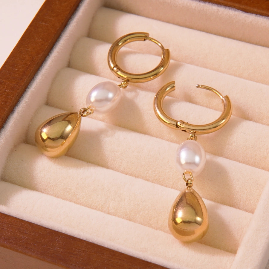 Pearl Teardrop Drop Earrings [304 Stainless Steel,18K Gold Plated]