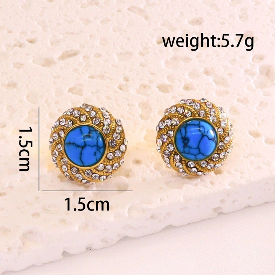 Mix Designs Blue Stone Earrings [304 Stainless Steel,18K Gold Plated]