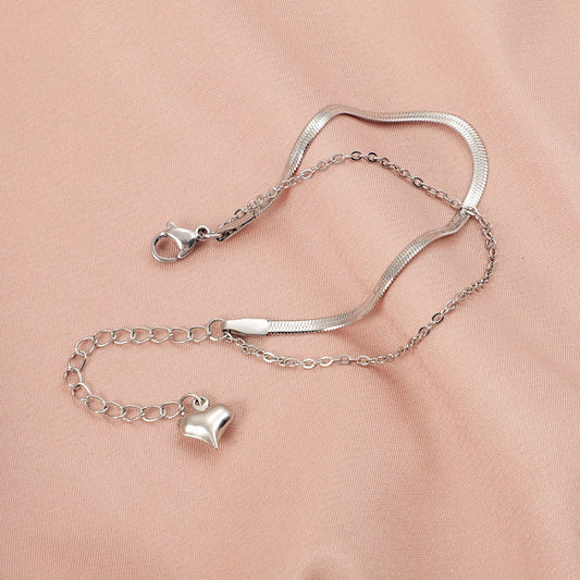 Flat Silber Chain Heart Armband [304 Edelstahl]