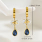 Square Water Droplets Artificial Pearls Zircon Drop Earrings [201 Stainless Steel,18K Gold Plated]