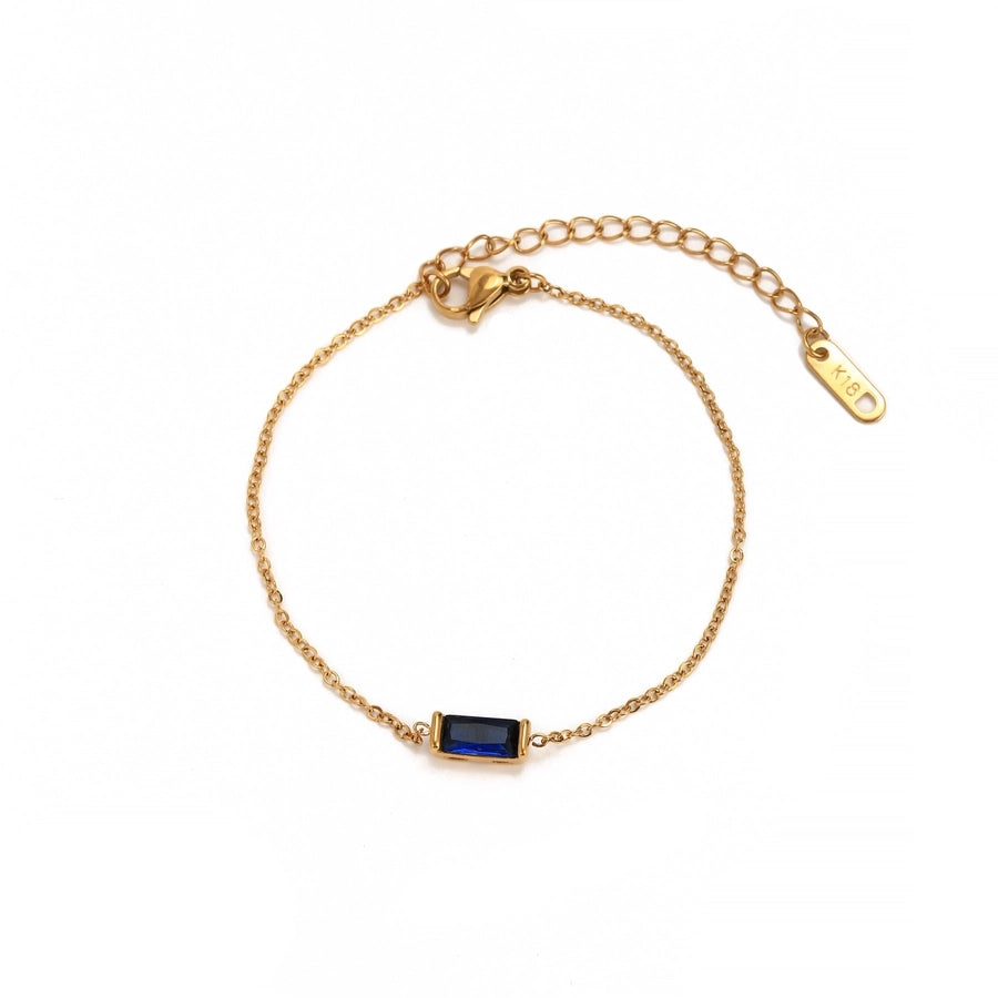 Rectangle  Zircon Bracelets [201,304 Stainless Steel,18K Gold Plated]