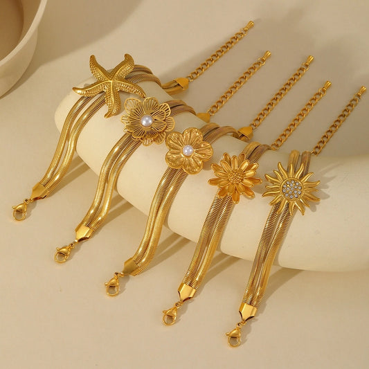 Sun Starfish Flower Bracelets [304 acero inoxidable, 18k de oro chapado]