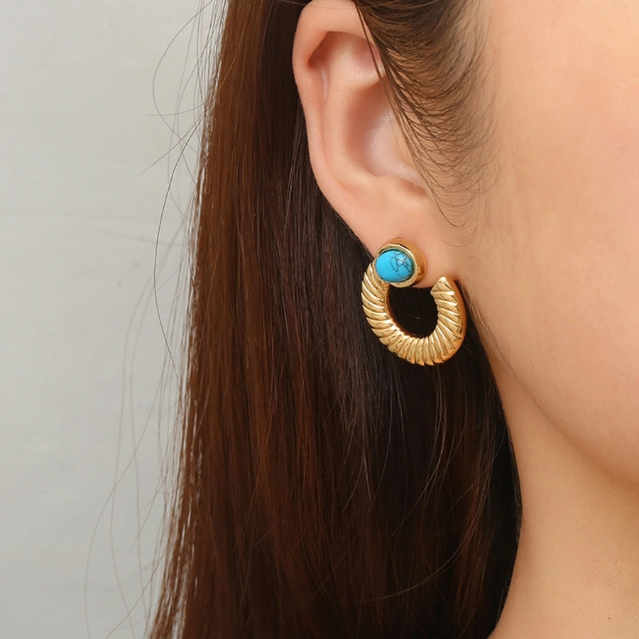 Turquoise Earrings [304 Stainless Steel, 18K Gold Plated]