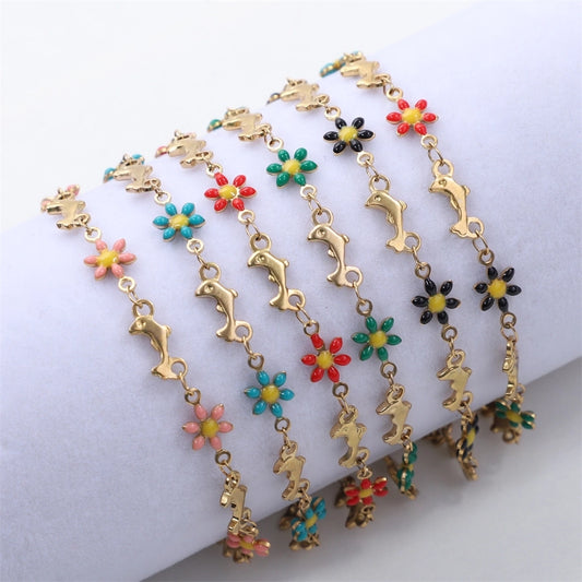 Pulsera de flores del delfín [304 acero inoxidable]