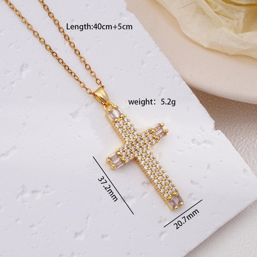 Cross Zircon Pendant Necklace [304 Stainless Steel,Copper]