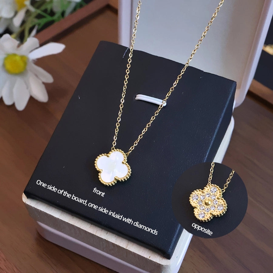 Luxurious Four Leaf Clover Acrylic Necklace [304 Stainless Steel,18K Gold Plated]