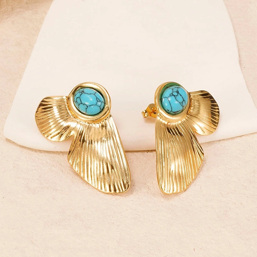 Turquoise Stone Earring [304 Stainless Steel,18K Gold Plated]