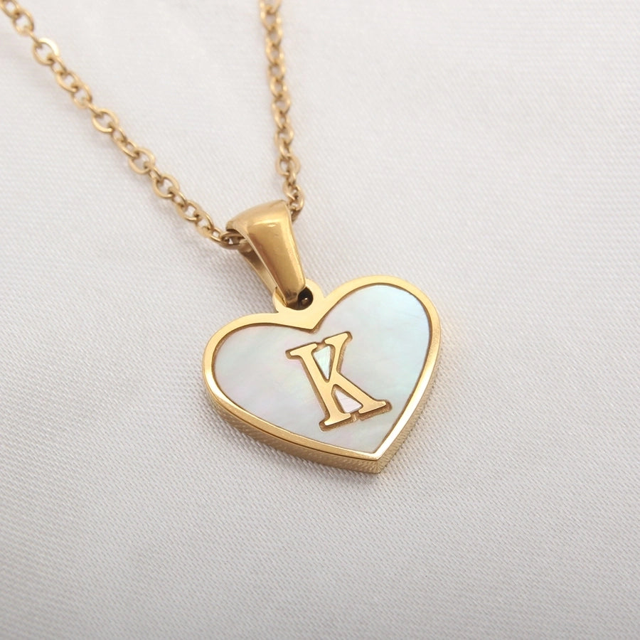 Letter Shell Heart Pendant Necklace [304 Stainless Steel,18K Gold Plated]