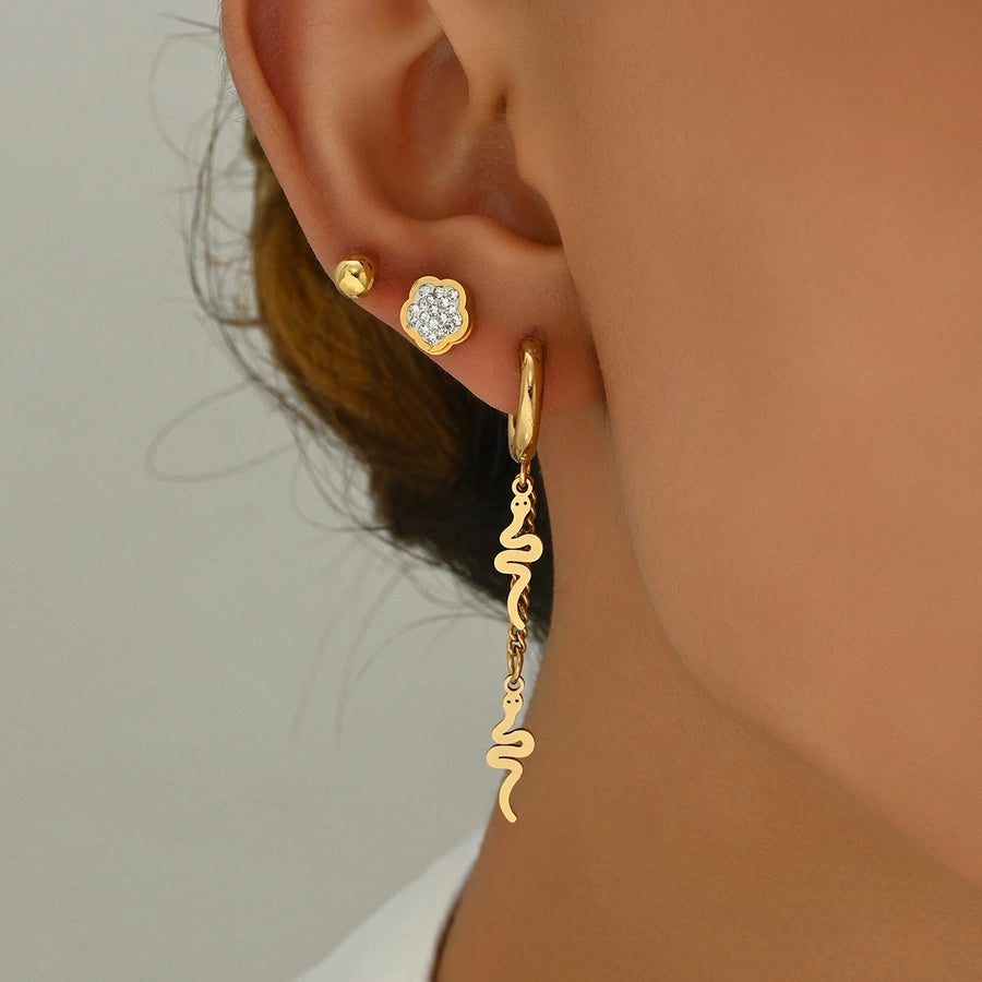 Heart Shape Flower Snake Earrings Set [201 Stainless Steel, 18K Gold Plated]