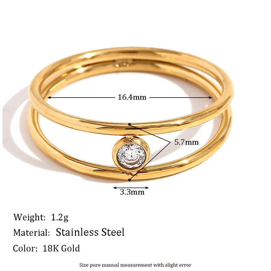 Rhinestones Layered Ring [304 Stainless Steel, 18K Gold Plated]