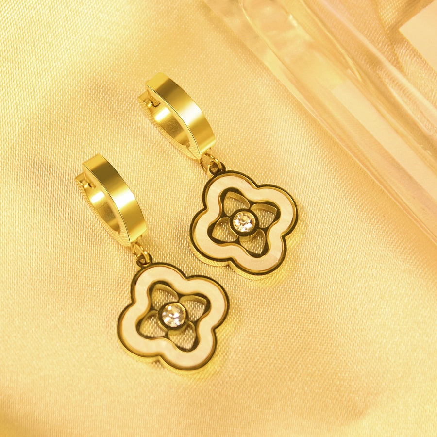 Four Leaf Clover Zircon Earrings [304 Stainless Steel,18K Gold Plated]