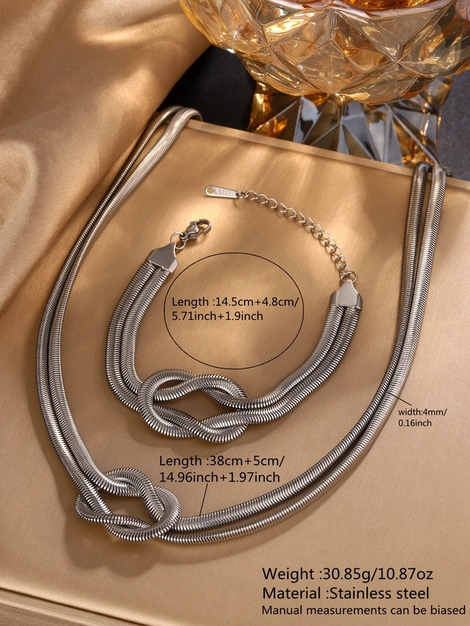 Knot Bracelet/Necklace/Jewelry Set [304 Stainless Steel, 18K Gold Plated]