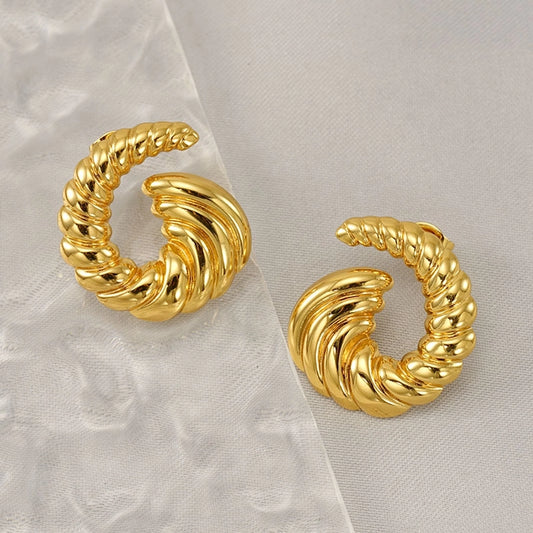 Swirl Croissant Polishing Ear Studs [304 Stal nierdzewna, 18 -karatowy złoto plated]