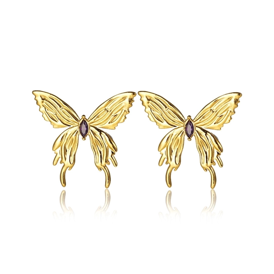 Butterfly Earrings [304 Stainless Steel,18K Gold Plated]