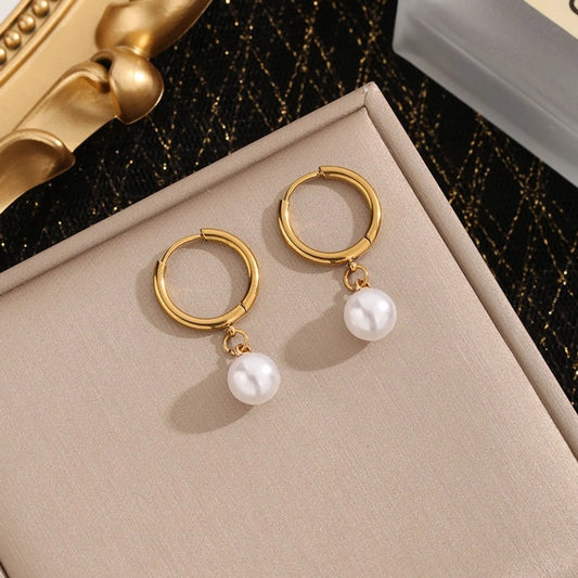 Pendientes de aro de perlas [304 acero inoxidable, 18k dorado chapado]