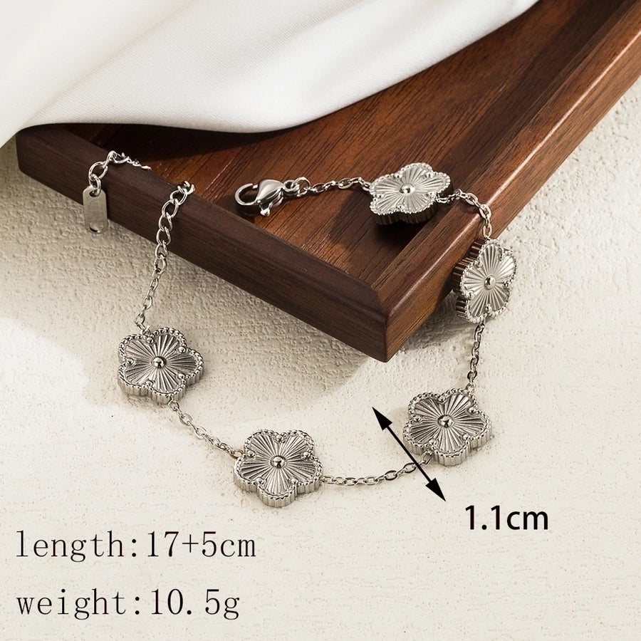 Flower Bracelet/Earrings/Necklace [304 Stainless Steel,18K Gold Plated]